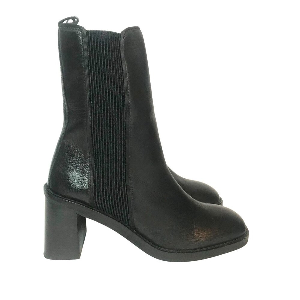 ASOS DESIGN  Womens 7 Black Mid Calf heel Boots Pull On Elastic